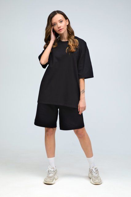 Костюм футболка оверсайз и шорты RAY BASIC черный женский (U1801W-Black) S U1801W-Black фото