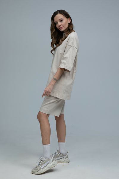 Костюм футболка оверсайз и шорты RAY BASIC бежевый женский (U1801W-Cream) S U1801W-Cream фото