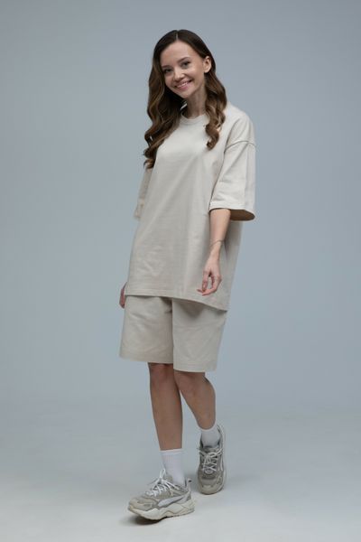 Костюм футболка оверсайз и шорты RAY BASIC бежевый женский (U1801W-Cream) S U1801W-Cream фото