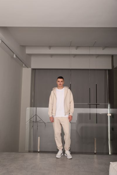 Костюм мужской худи на молнии и брюки Ray Premium Loose комбинированный бежевый (U0809М-Cream) XS U0809М-Cream фото