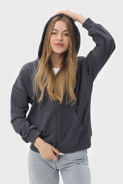 Худи на молнии женское базовое RAY PREMIUM LOOSE темно-серое (U0409W-Dark Grey) XS U0409W-Dark Grey фото
